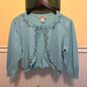 Dressbarn Large Silk blend Vintage beaded cardigan crop Y2K 2000s